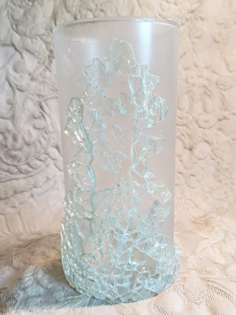 Frosted White Vase with Light Clear Glass Accent
